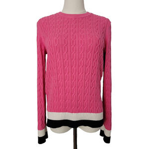 Tommy Hilfiger Cable Knit Pink Sweater Preppy Fitted Sz M 100% Cotton Fisherman